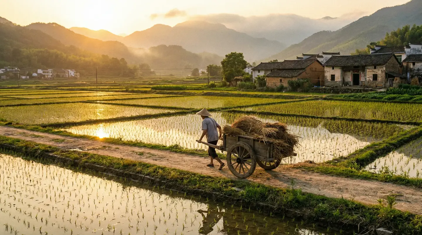 妻为上动漫全集在线观看 - 金色夕阳下的乡村田野，老农推着木车行走在田埂上